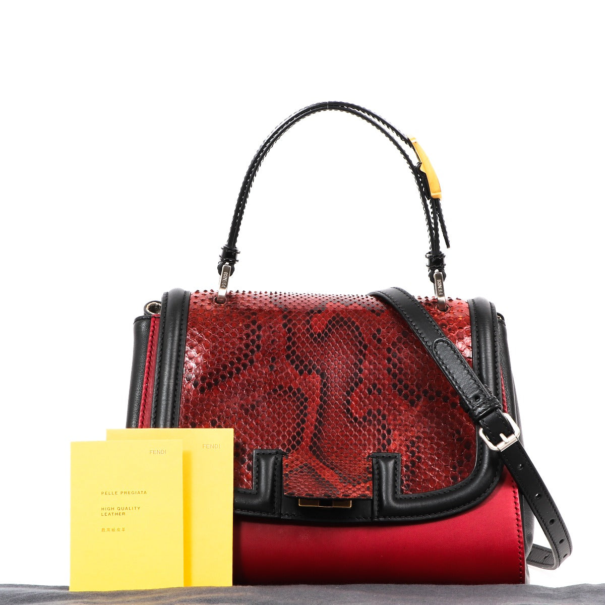 Fendi Rode Python Silvana Handtas