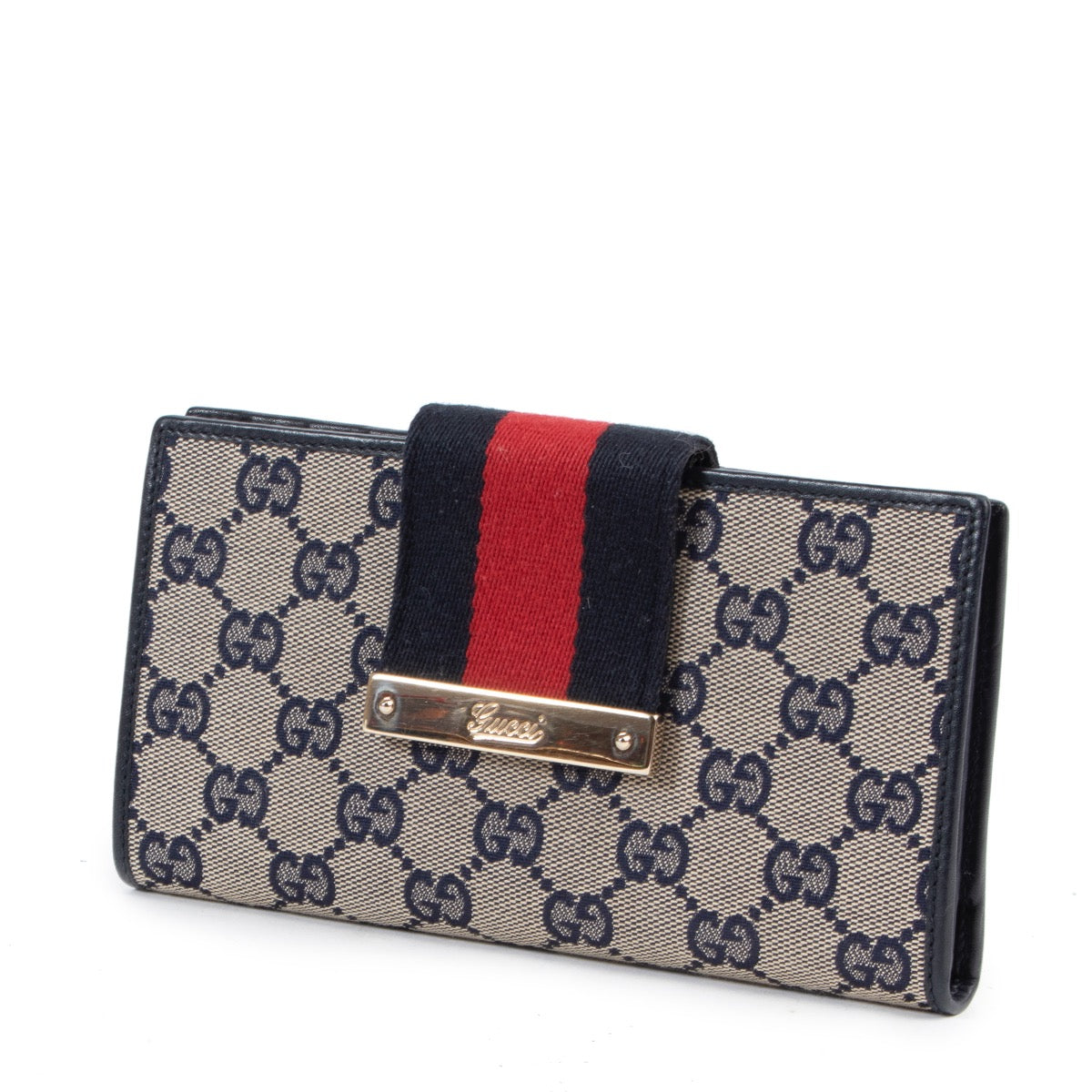 Shop online second hand Gucci Blue Monogram Web Canvas Wallet.