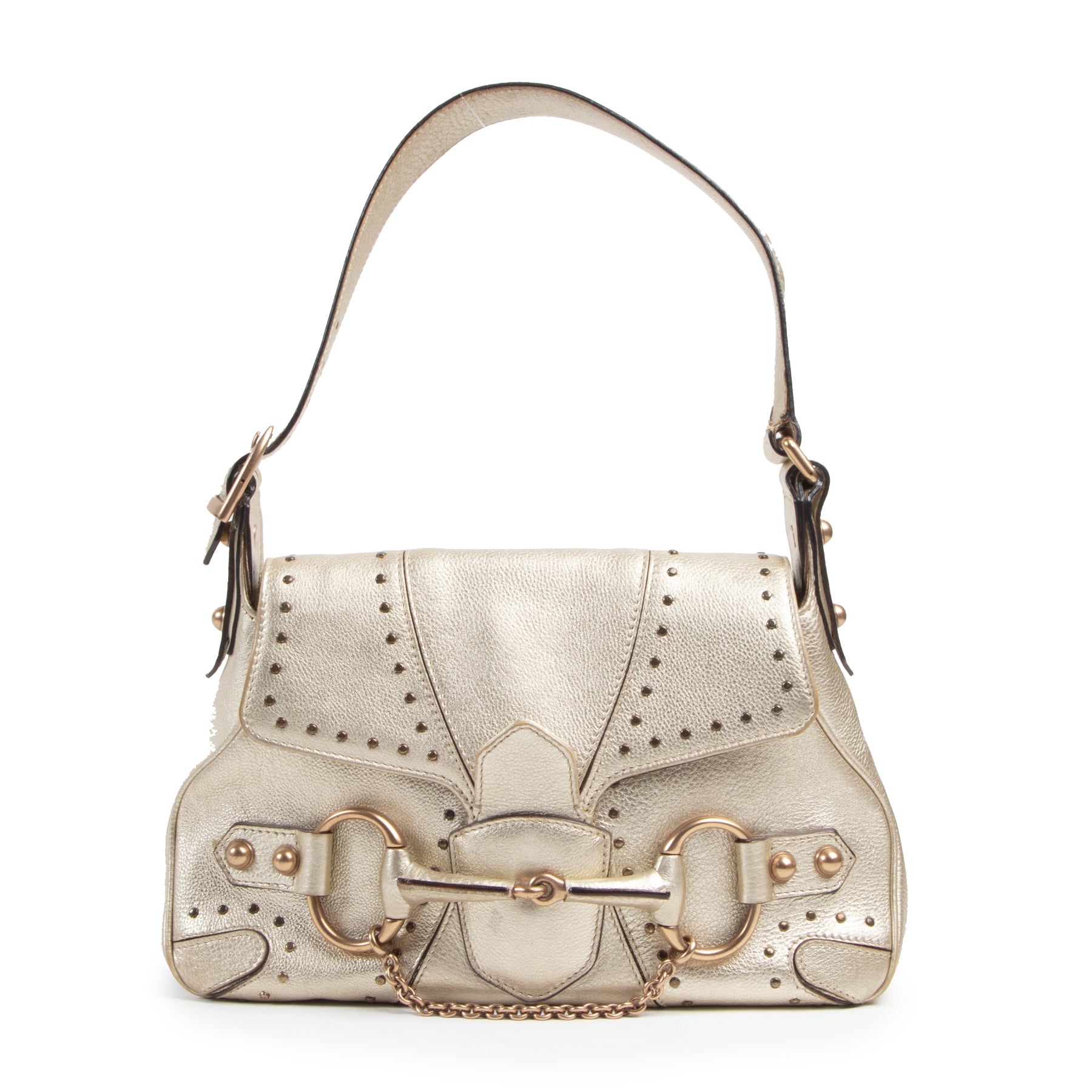 Authentic second-hand vintage Gucci Gold Mini Horsebit Bag buy online webshop LabelLOV