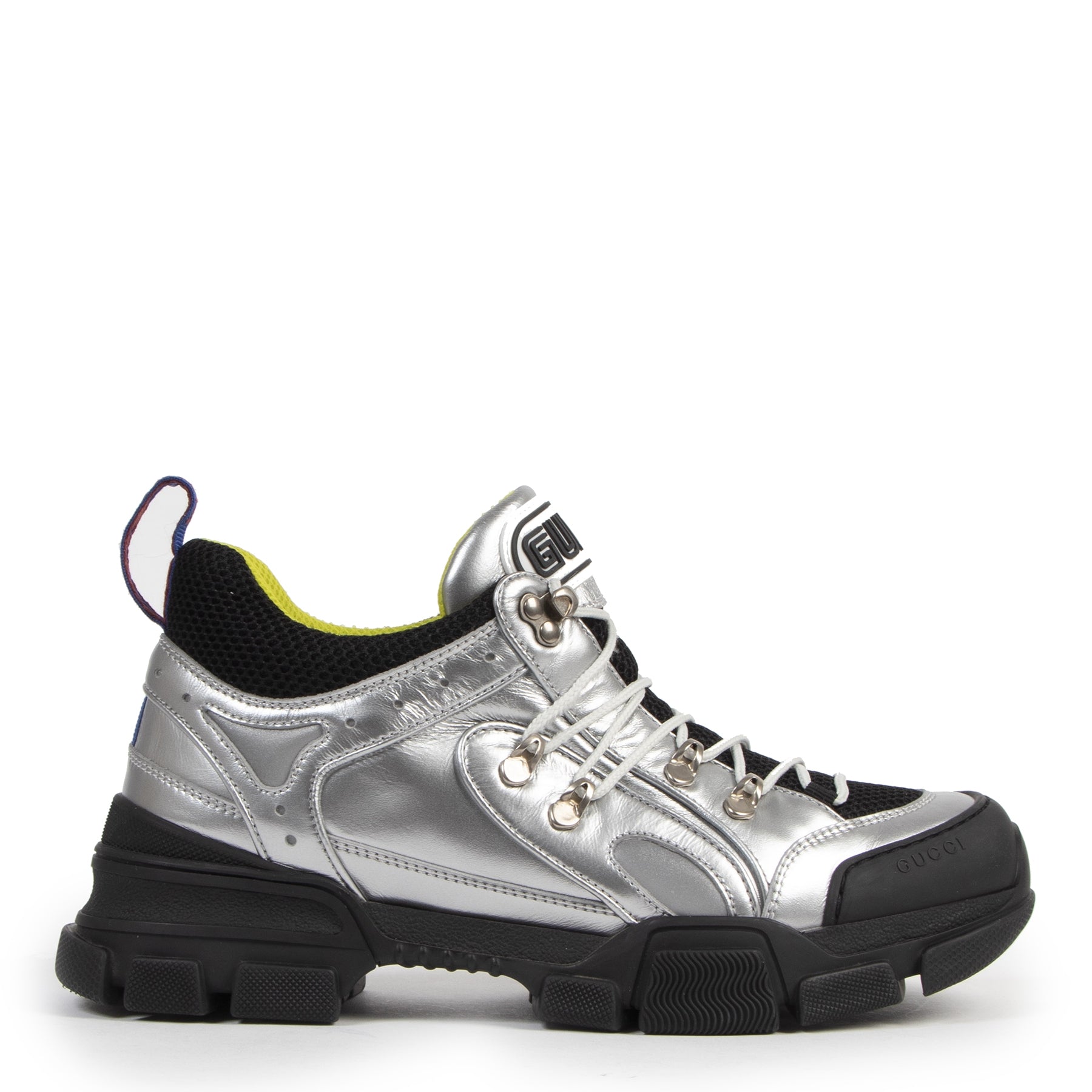 Authentic secondhand Gucci Flashtrek Metallic Leather and Mesh Sneakers - Size 41 designer sneakers shoes fashion luxury vintage webshop safe secure online shopping