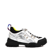 Buy an authentic second hand Gucci Silver Liquid Silk Calf Docro Sneakers - Size 41 in very good condition at Labellov Antwerp.