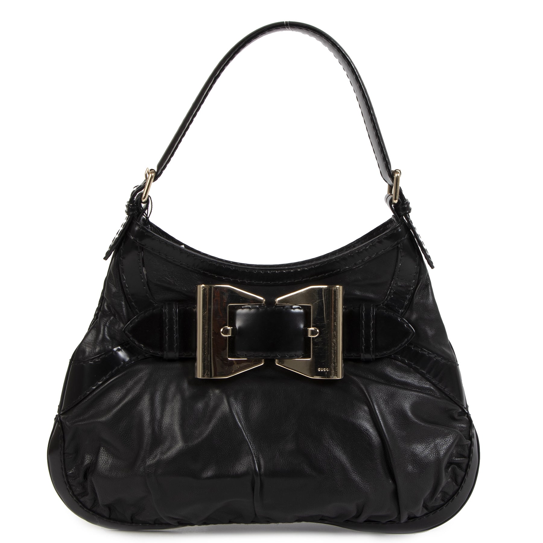 Authentieke Tweedehands Gucci Black Leather Dialux Queen Hobo Bag juiste prijs veilig online shoppen luxe merken webshop winkelen Antwerpen België mode fashion