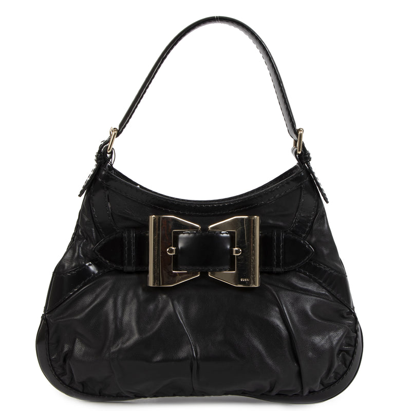 Authentieke Tweedehands Gucci Black Leather Dialux Queen Hobo Bag juiste prijs veilig online shoppen luxe merken webshop winkelen Antwerpen België mode fashion