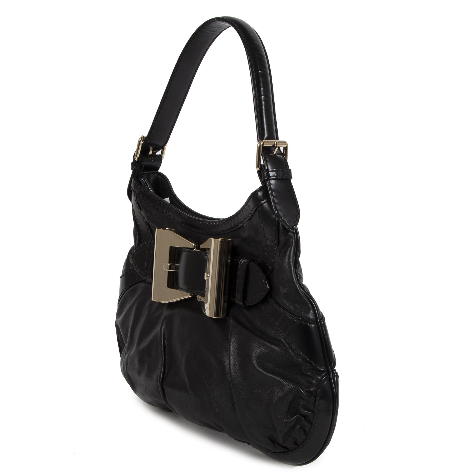 Authentieke Tweedehands Gucci Black Leather Dialux Queen Hobo Bag juiste prijs veilig online shoppen luxe merken webshop winkelen Antwerpen België mode fashion