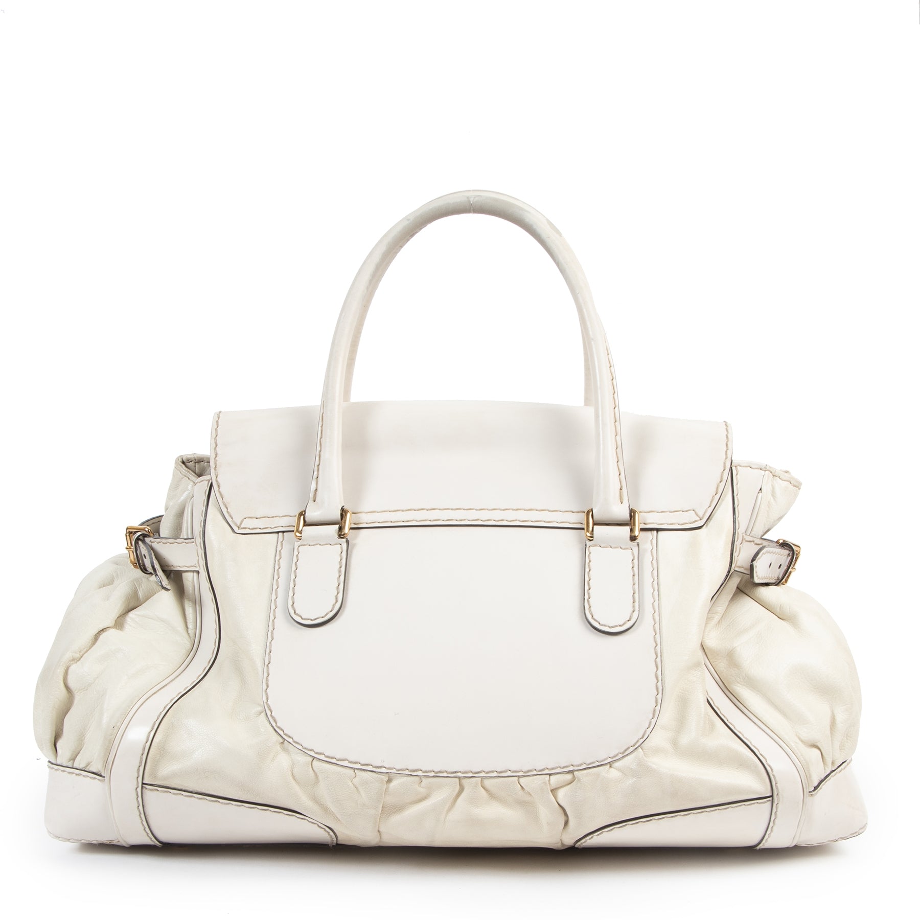 Authentic secondhand Gucci White Leather Queen Large Bow Buckle Boston Bag designer bags fashion luxury vintage webshop safe secure online shopping