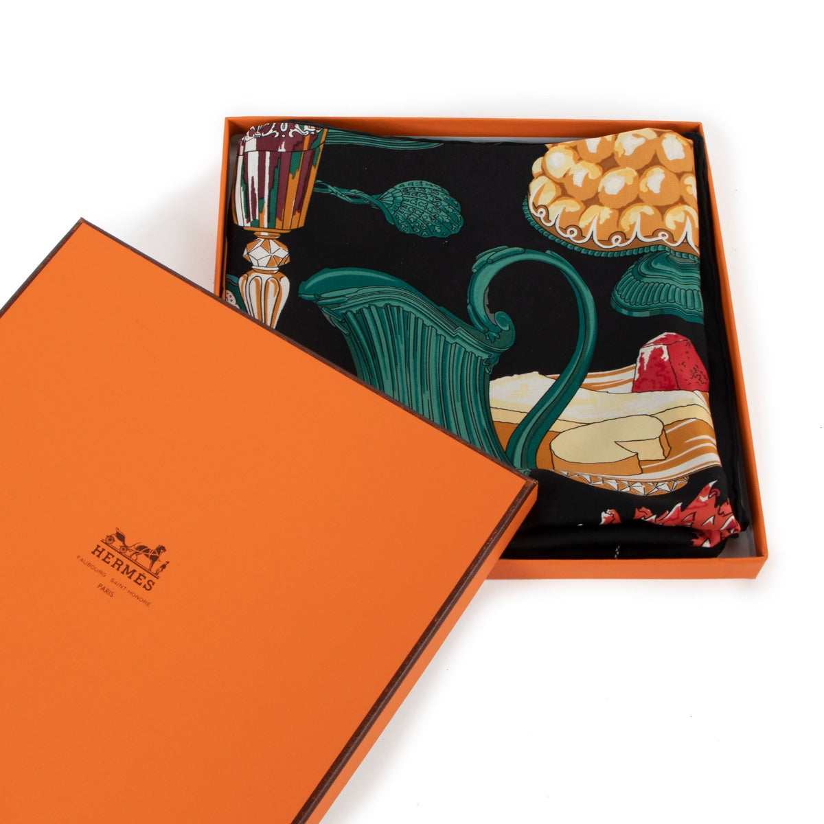 Hermès Black Gastronomie lobster scarf