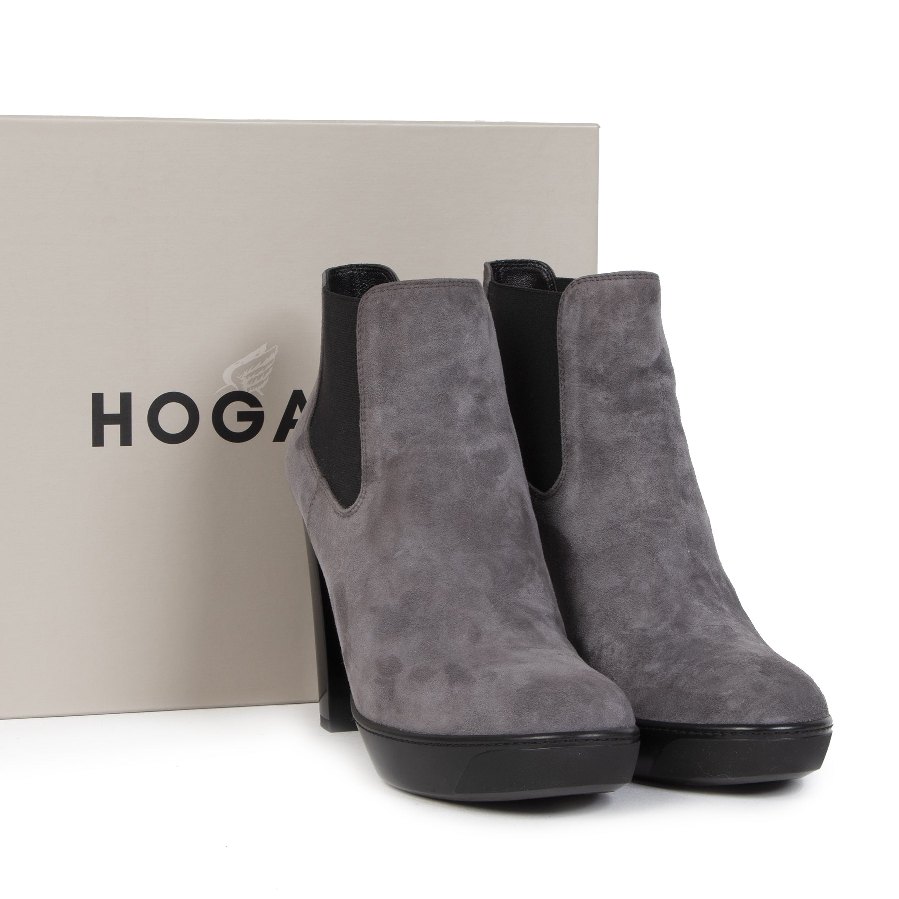 Authentic secondhand Hogan Grey Suede Ankle Boots - Size 40 designer shoes high heels designer brands fashion luxury vintage webshop safe secure online shopping worldwide shipping