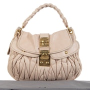 Authentic secondhand Miu Miu Matelasse Pale Pink Lux Nappa Leather Coffer Hobo Bag designer bags accessories shoes luxury vintage webshop designer fashion fashionista safe secure online shopping worldwide shipping