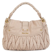 Authentic secondhand Miu Miu Matelasse Pale Pink Lux Nappa Leather Coffer Hobo Bag designer bags accessories shoes luxury vintage webshop designer fashion fashionista safe secure online shopping worldwide shipping