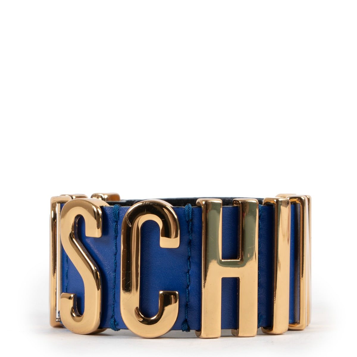 Shop safe online Moschino Blue Logo Lettering Leather Bracelet, Moschino bracelet in very good condition, Preloved Moschino bracelet in very good condition.