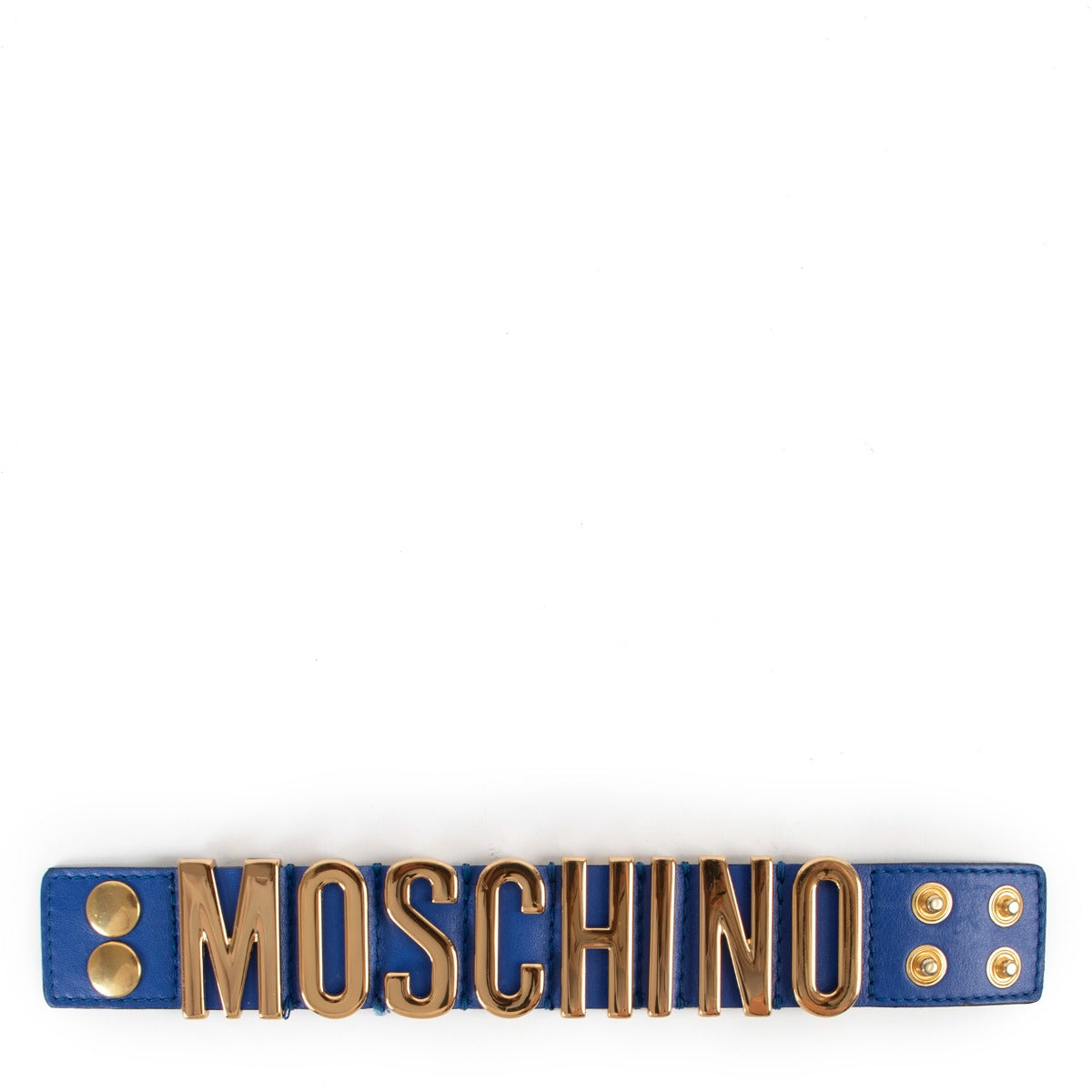 Shop safe online Moschino Blue Logo Lettering Leather Bracelet, Moschino bracelet in very good condition, Preloved Moschino bracelet in very good condition.