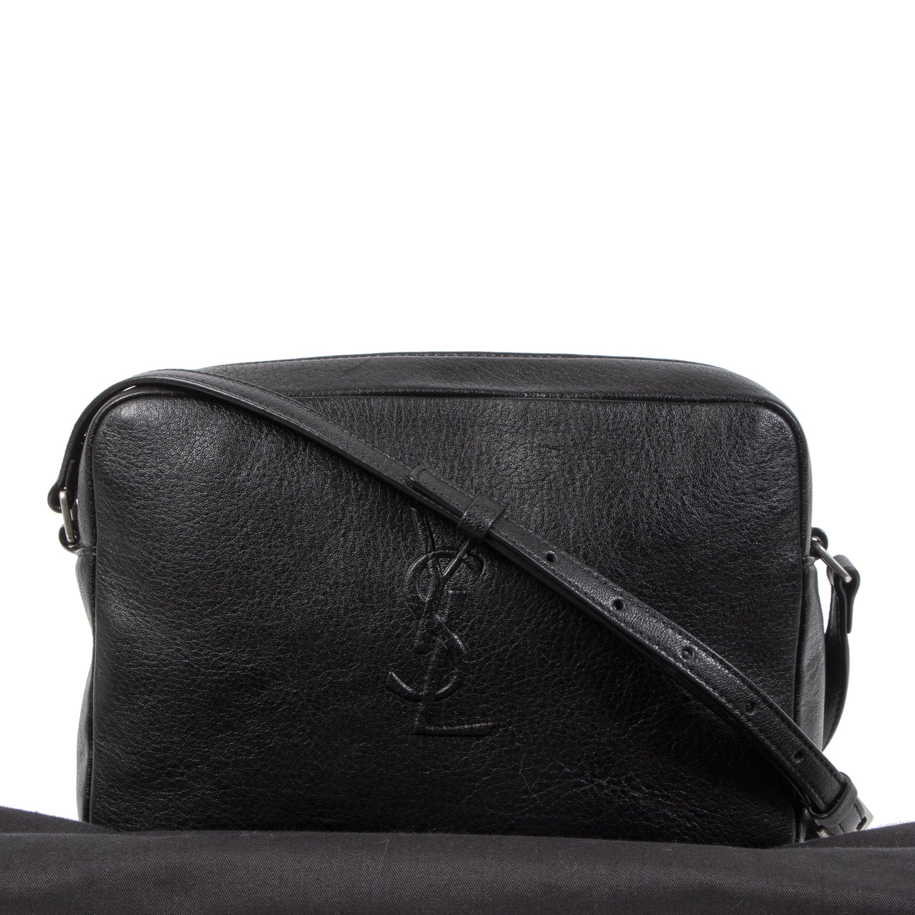 Authentic secondhand Saint Laurent Lou Black Calfskin Leather Camera Cross Body Bag designer bags designer brands fashion luxury vintage webshop safe secure online shopping worldwide shipping delivery Antwerp Belgium