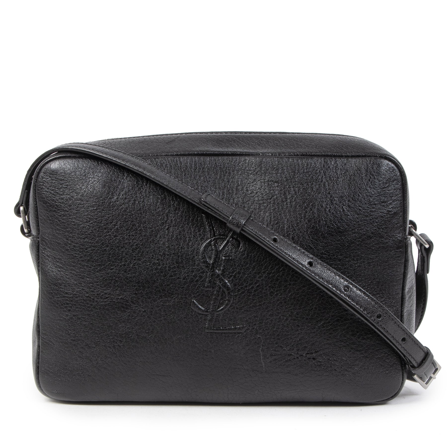 Koop authentieke tweedehands Saint Laurent Lou Black Calfskin Leather Camera Cross Body Bag Saint Laurent zwarte tas crossbody schoudertas juiste prijs veilig online shoppen luxe merken webshop winkelen Antwerpen België mode fashion