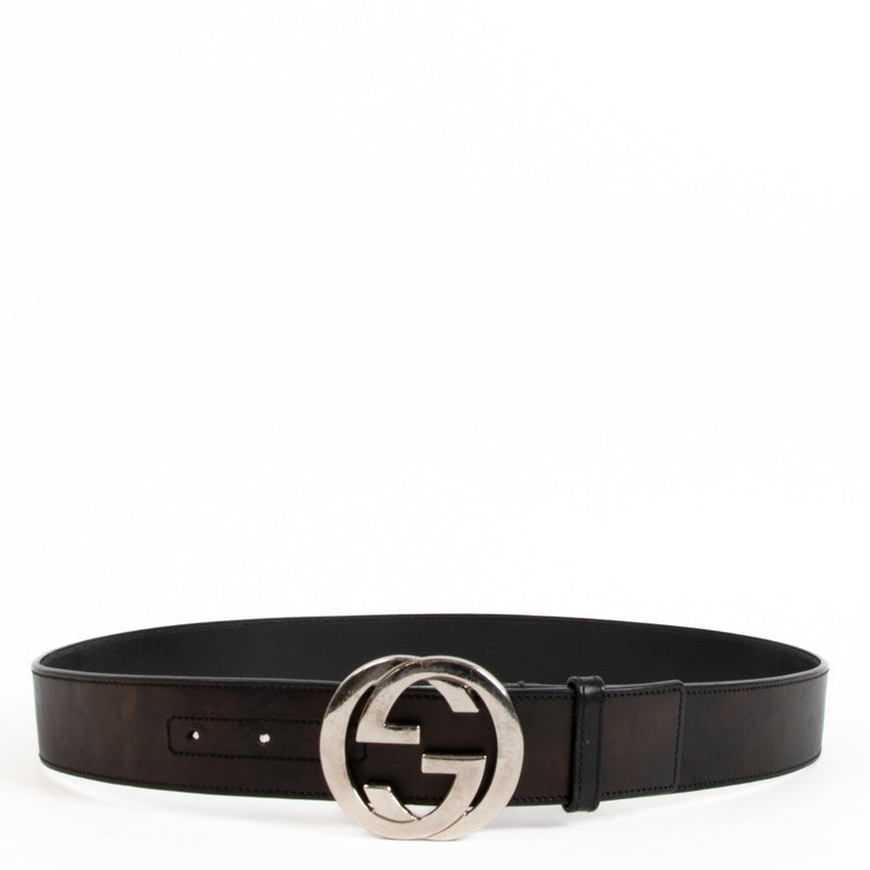 Gucci Interlocking G Black Leather Belt