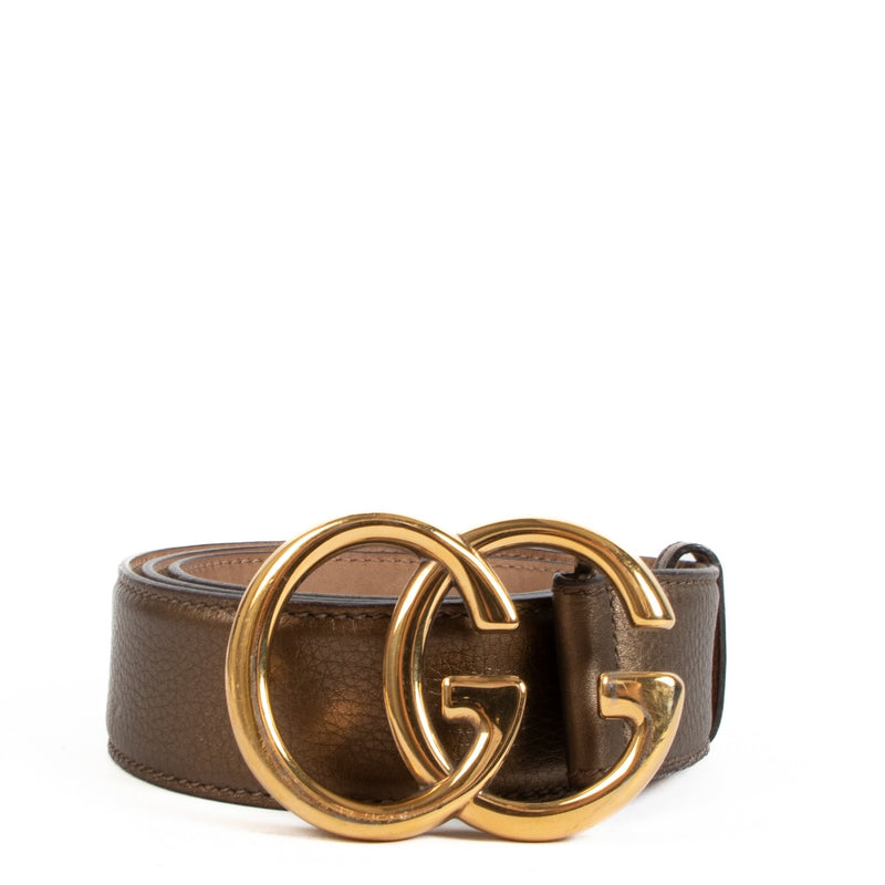 Gucci Metallic Bronze Leather Double G Belt