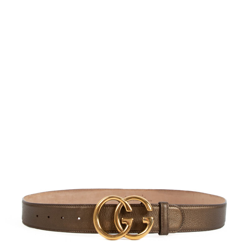 Gucci Metallic Bronze Leather Double G Belt