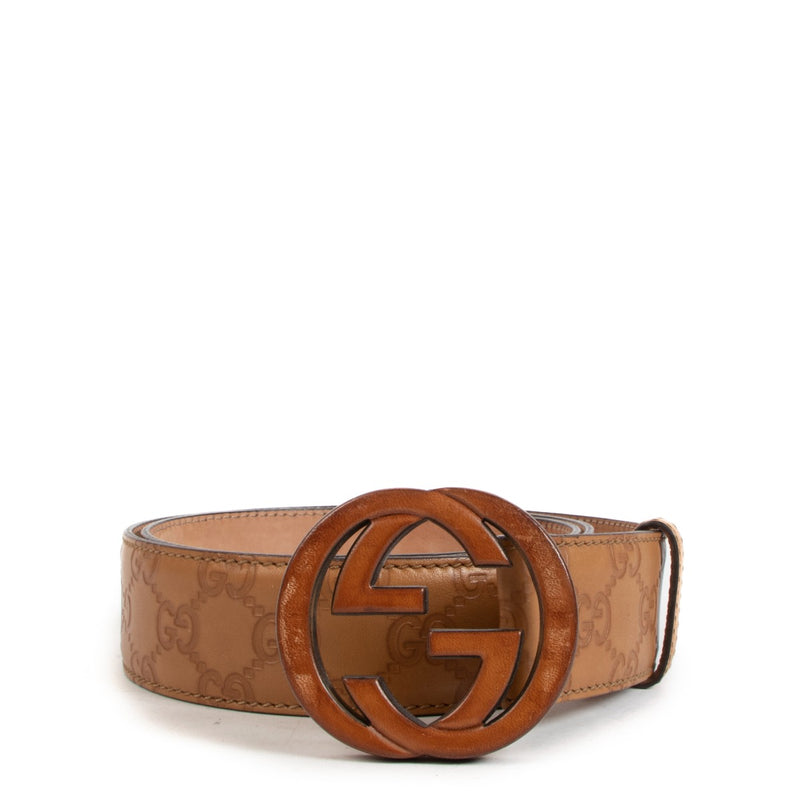 Gucci Camel Leren Signature Riem - maat 95