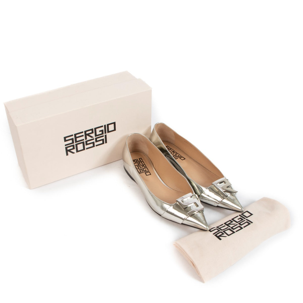 Sergio Rossi Silver Patent Leather Flats