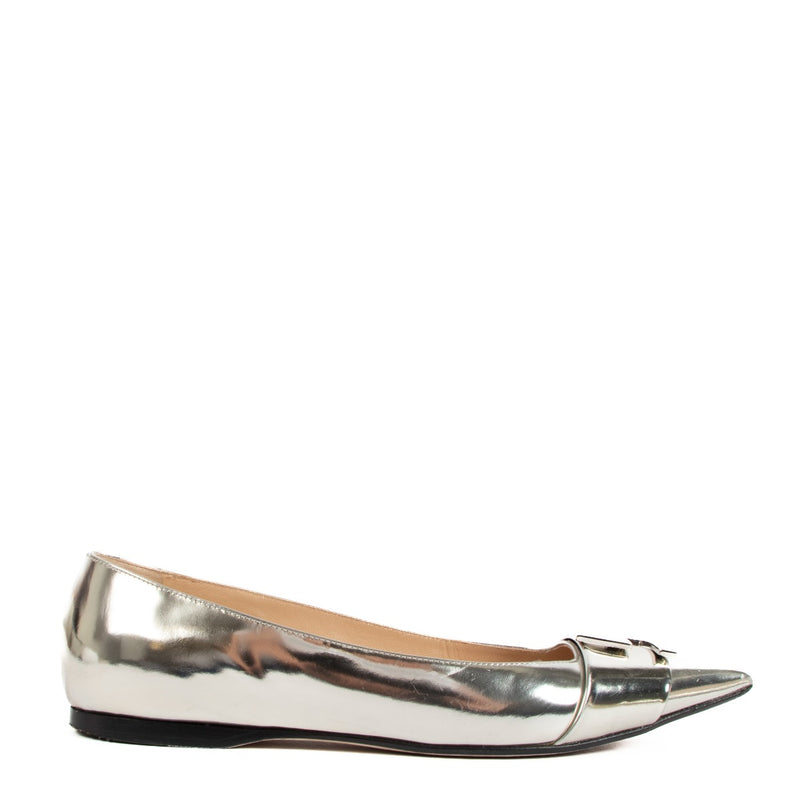 Sergio Rossi Silver Patent Leather Flats