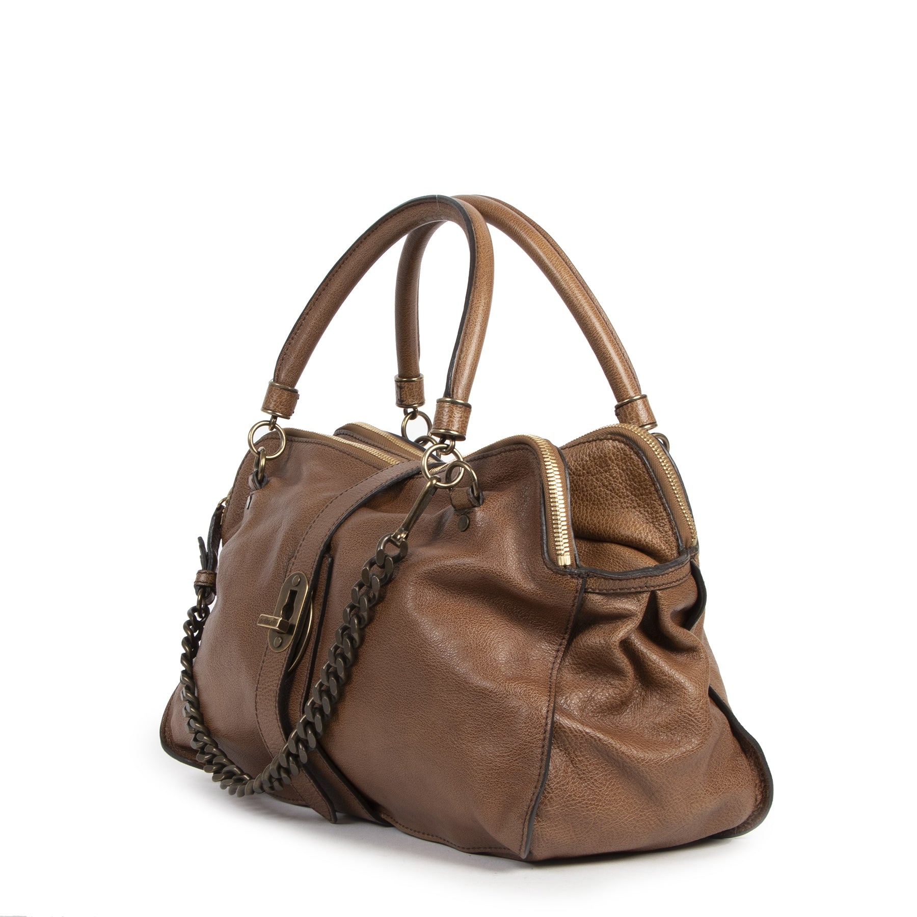 Authentic secondhand Burberry Brown Buffalo Leather Shoulder Bag designer bags fashion luxury vintage webshop online shopping