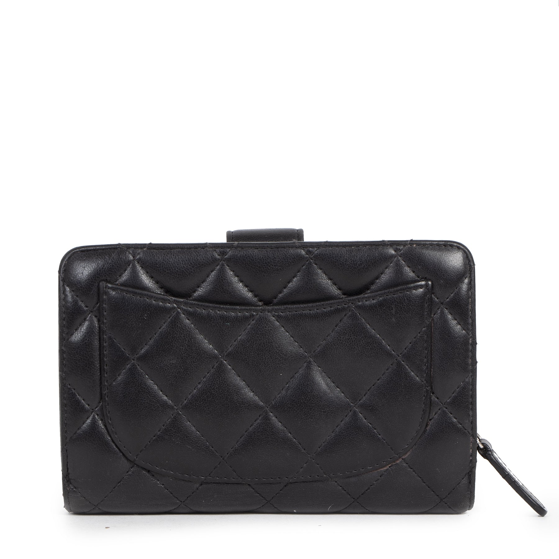 Authentieke Tweedehands Chanel Black Lambskin Wallet juiste prijs veilig online shoppen luxe merken webshop winkelen Antwerpen België mode fashion