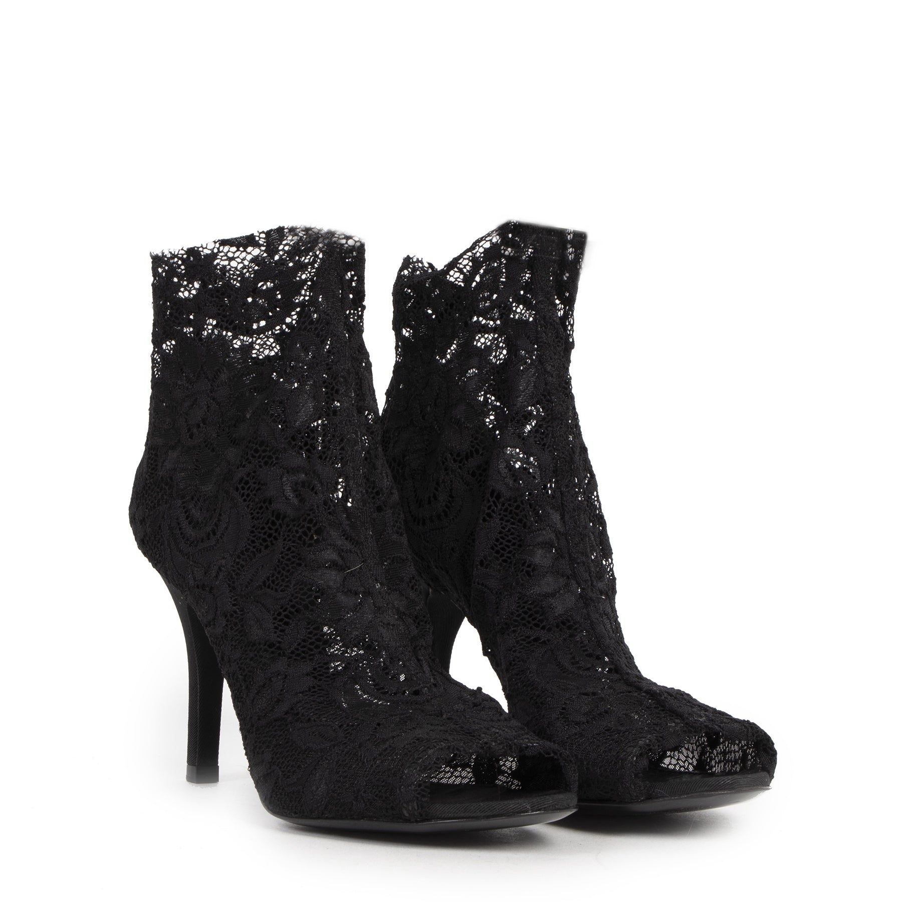 Authentic secondhand Dolce & Gabbana Black Lace Peep Toe Ankle Booties - Size 38 designer shoes boots luxury vintage webshop safe secure online shopping worldwide shipping delivery