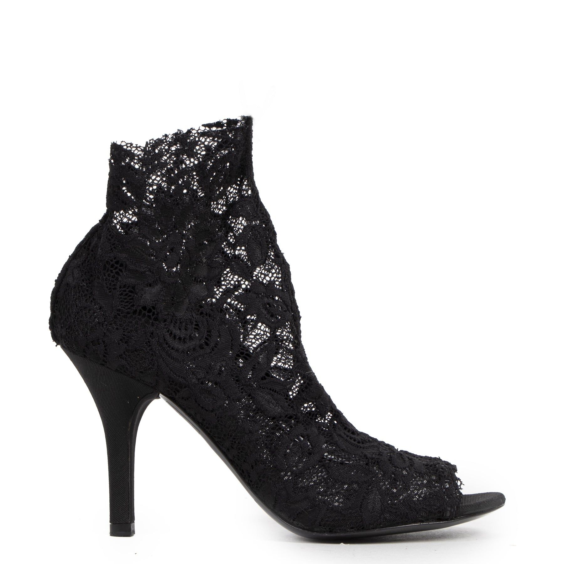 Authentieke Tweedehands Dolce & Gabbana Black Lace Peep Toe Ankle Booties - Size 38 juiste prijs veilig online shoppen luxe merken webshop winkelen Antwerpen België mode fashion