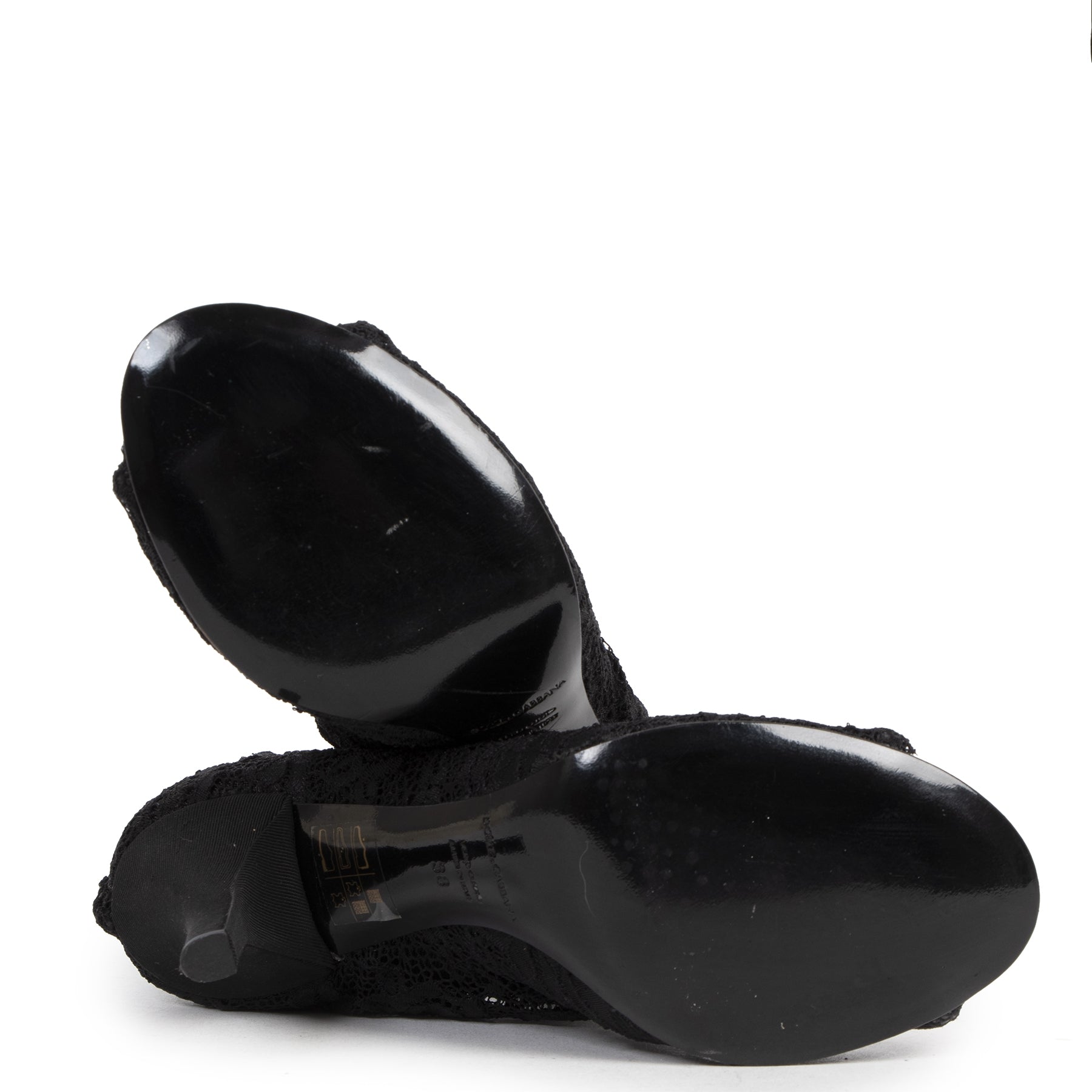 Authentic secondhand Dolce & Gabbana Black Lace Peep Toe Ankle Booties - Size 38 designer shoes boots luxury vintage webshop safe secure online shopping worldwide shipping delivery