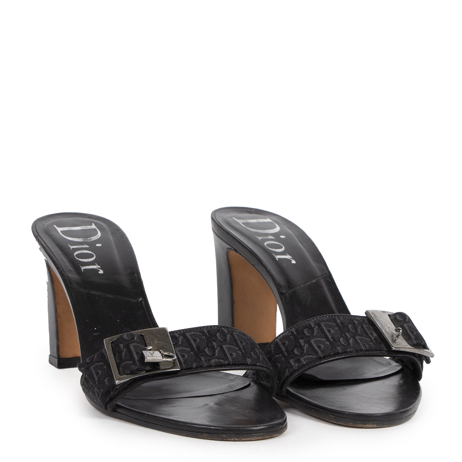 Authentic secondhand Dior Black Monogram Canvas Mules - Size 37,5 designer sandals shoes high heels luxury vintage webshop fashion safe secure online shopping worldwide shipping