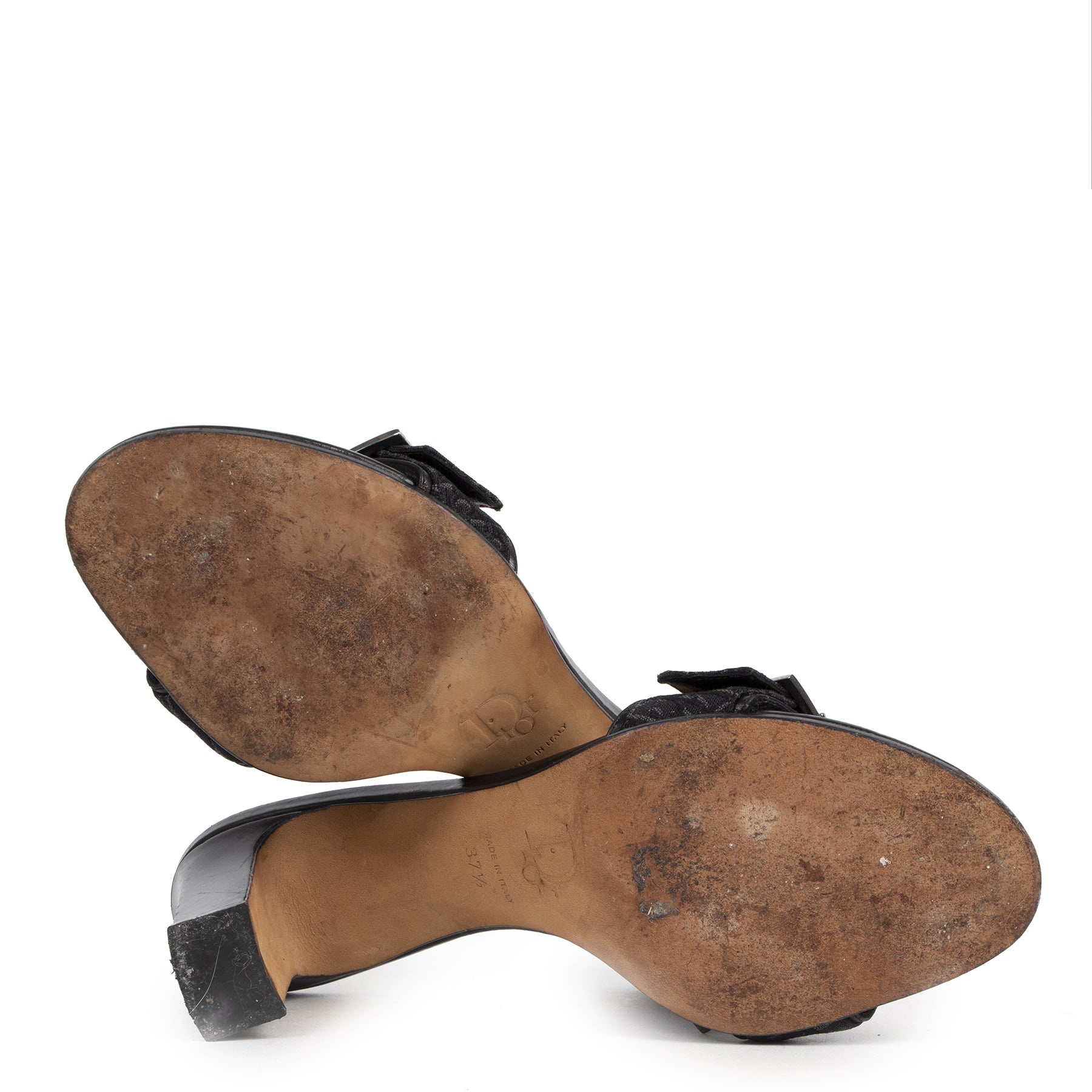 Authentic secondhand Dior Black Monogram Canvas Mules - Size 37,5 designer sandals shoes high heels luxury vintage webshop fashion safe secure online shopping worldwide shipping