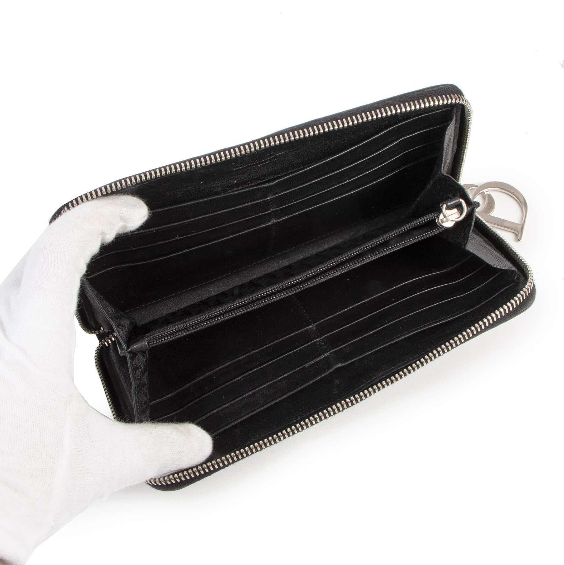 Portefeuille Dior Lady Dior en cuir noir cannage