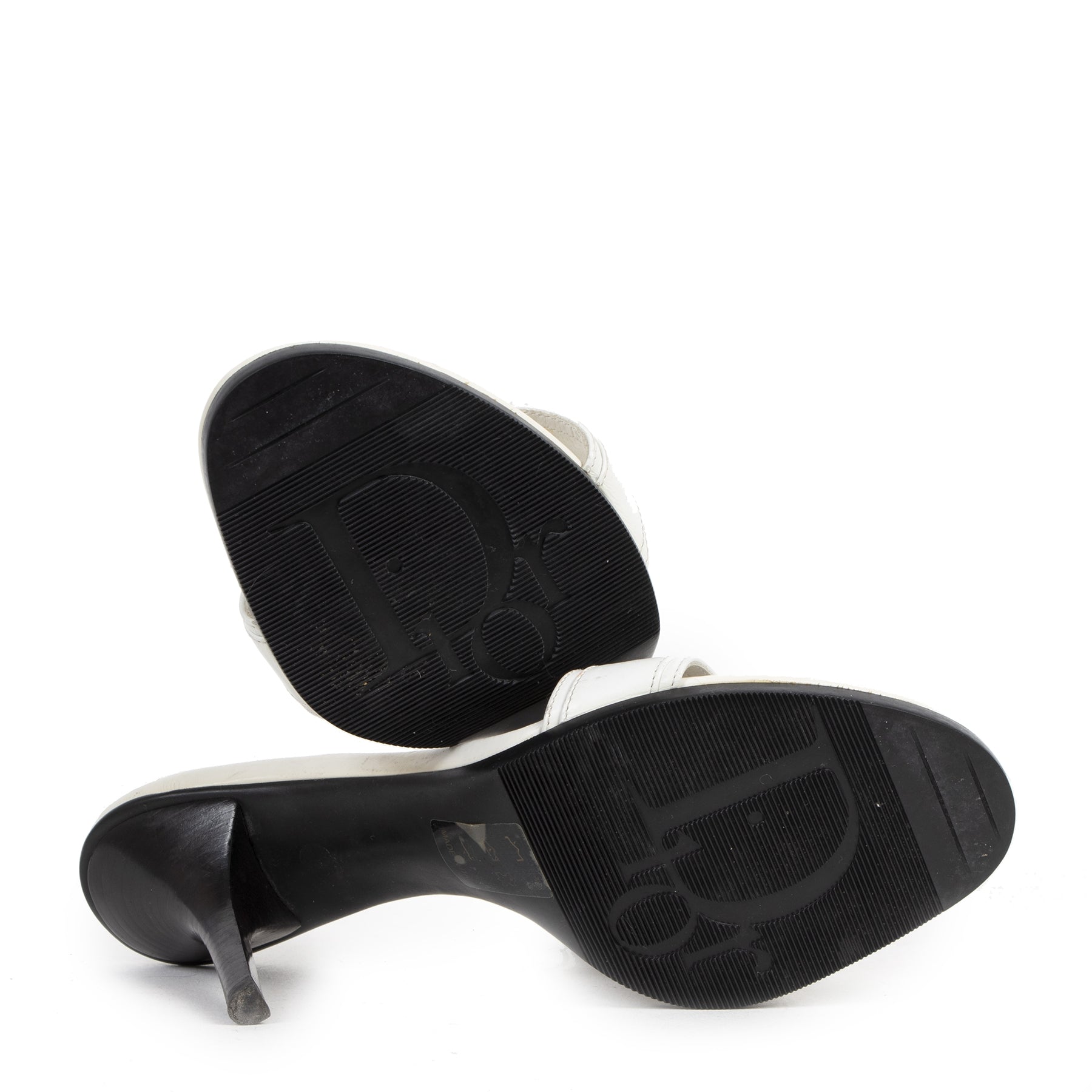 Authentic secondhand Dior White Logo Mules - Size 38 designer high heels luxury vintage webshop fashion safe secure online shopping worldwide shipping