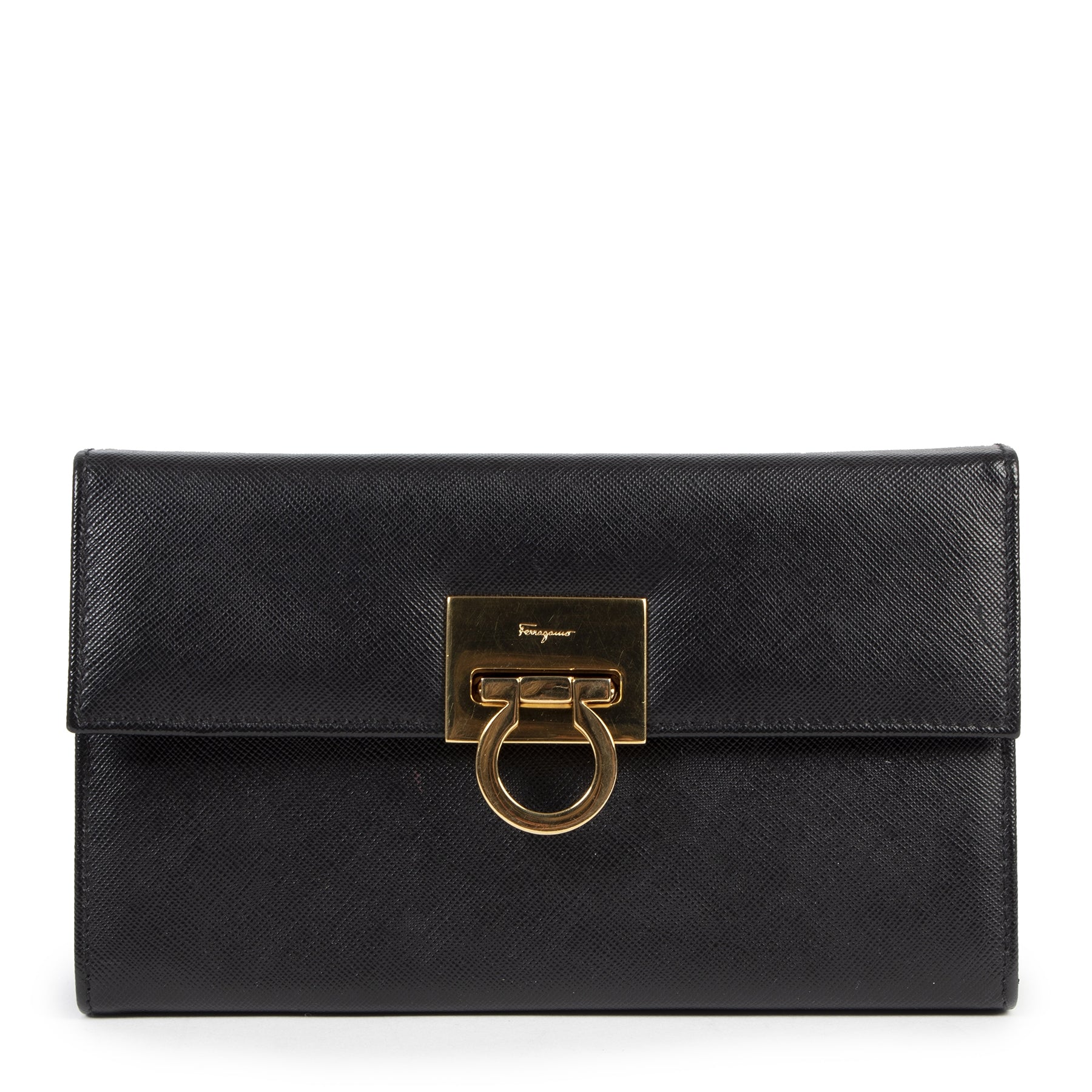 Ferragamo Black Leather Evening Bag for the best price at Labellov secondhand luxury