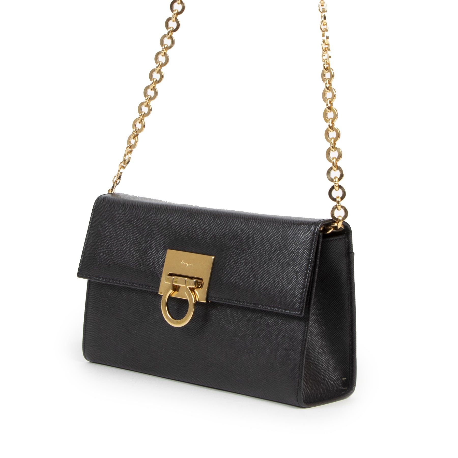 Ferragamo Black Leather Evening Bag te koop aan de beste prijs bij Labellov