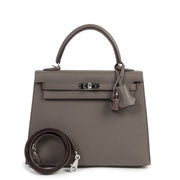 Authentieke Tweedehands Hermès Kelly 25 etain epsom PHW juiste prijs veilig online shoppen luxe merken webshop winkelen Antwerpen België mode fashion