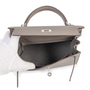 Authentieke Tweedehands Hermès Kelly 25 etain epsom PHW juiste prijs veilig online shoppen luxe merken webshop winkelen Antwerpen België mode fashion