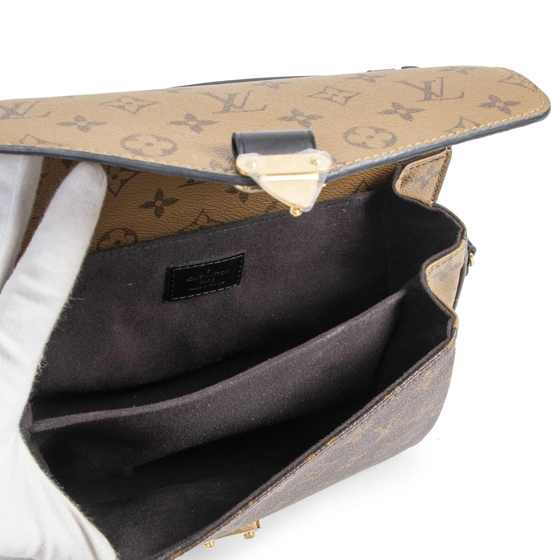 Authentieke Tweedehands Louis Vuitton Monogram Reverse Canvas Pochette Metis juiste prijs veilig online shoppen luxe merken webshop winkelen Antwerpen België mode fashion