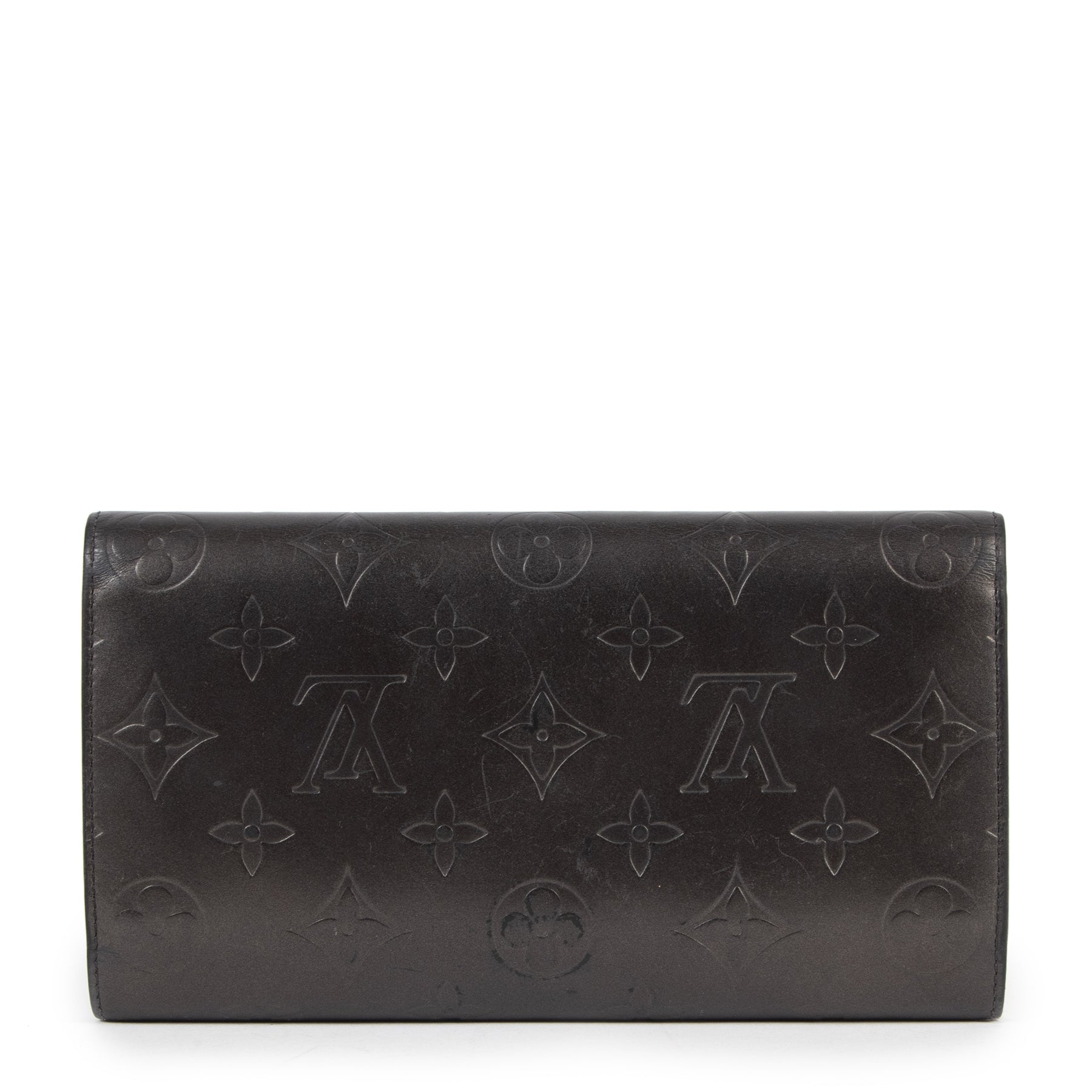 Authentic secondhand Louis Vuitton Dark Gray Matte Long Embossed Monogram Leather Wallet designer bags luxury vintage webshop fashion safe secure online shopping