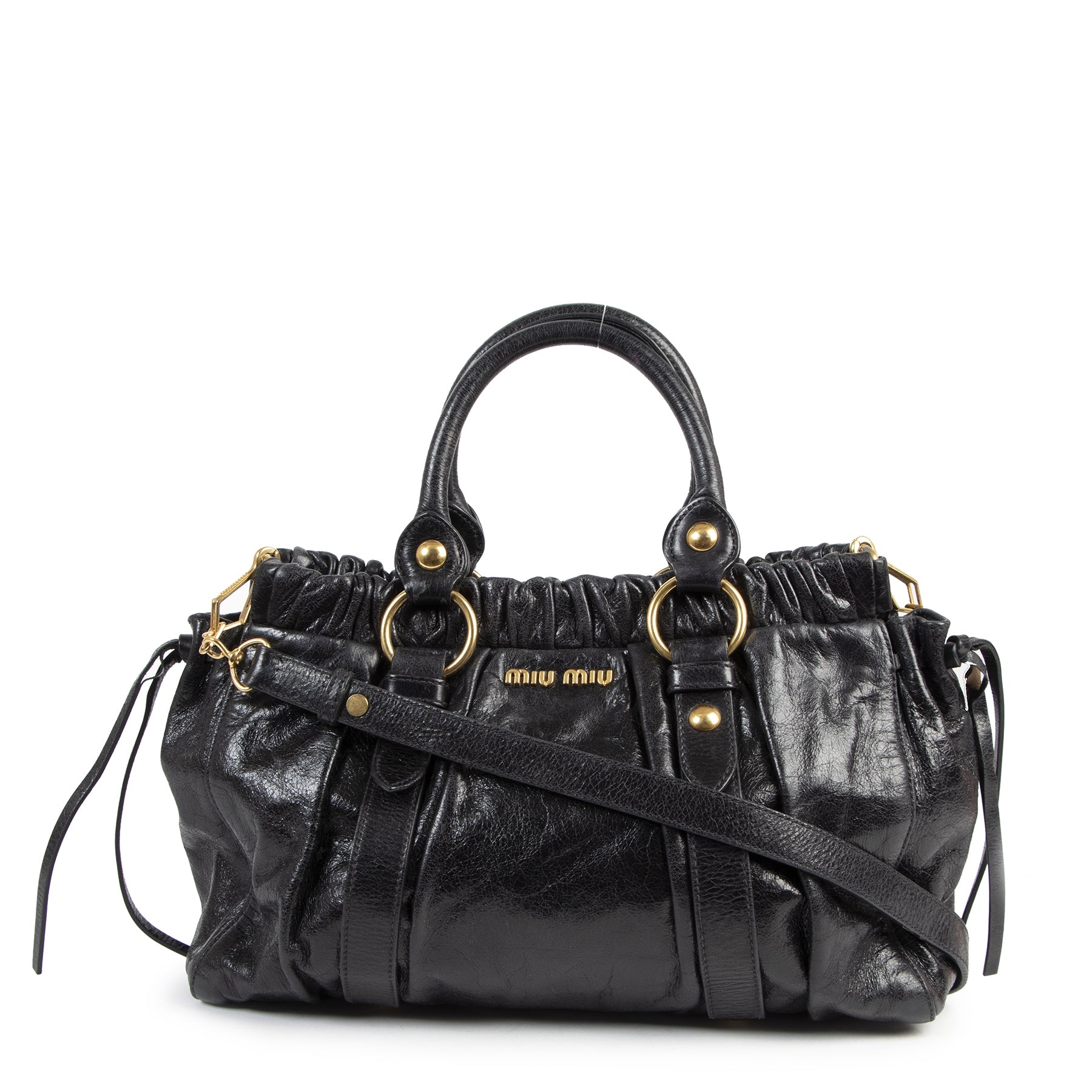Sac Miu Miu en cuir noir Vitello Lux