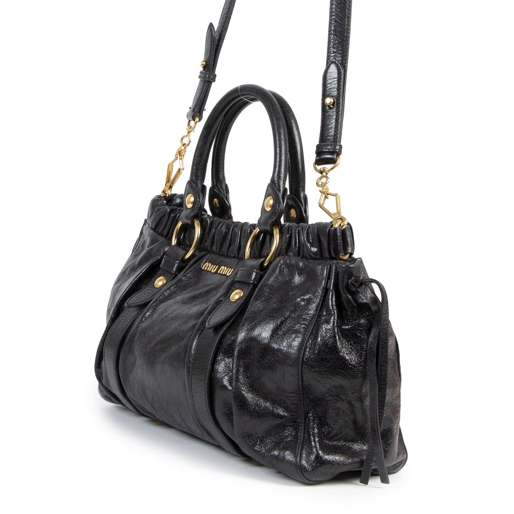 Sac Miu Miu en cuir noir Vitello Lux