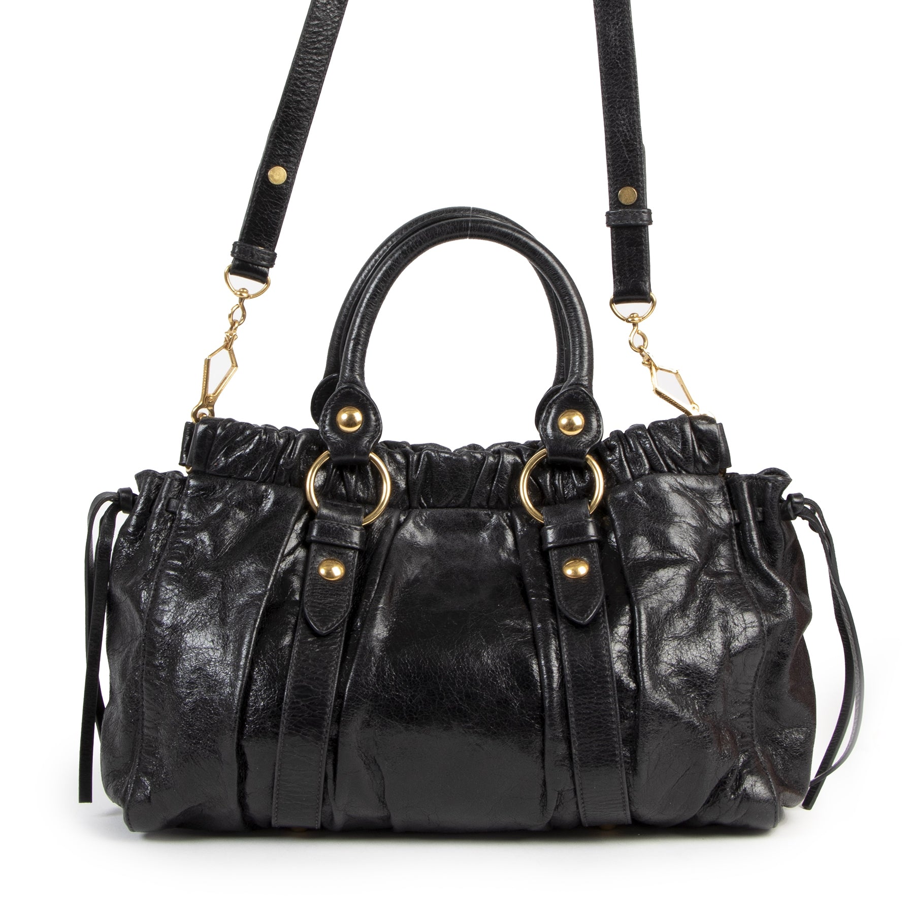 Sac Miu Miu en cuir noir Vitello Lux