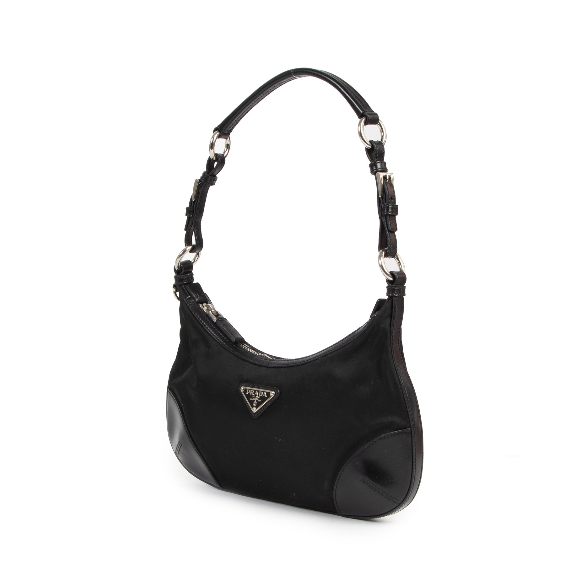 Authentic secondhand Prada Tessuto Black Nylon/Leather Shoulder Bag designer bags luxury vintage webshop fashion safe secure online shopping