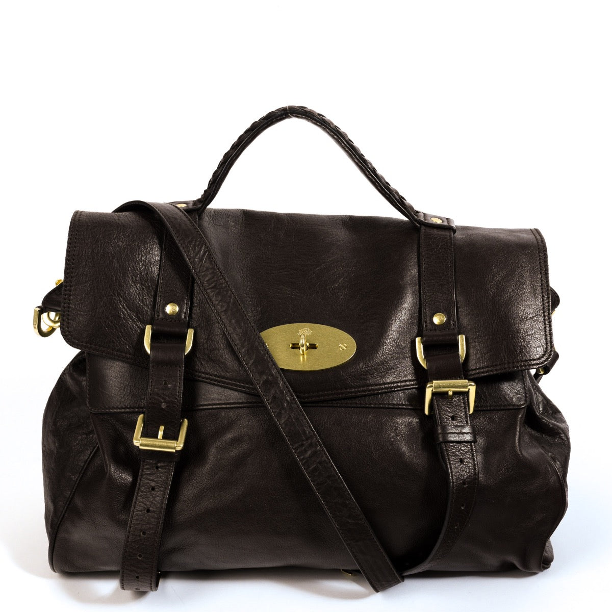 Shop safe online at Labellov in Antwerp, Brussels and KNokke this 100% authentic second hand Mulberry Oversized Alexa Chocolate Brown Soft Buffalo