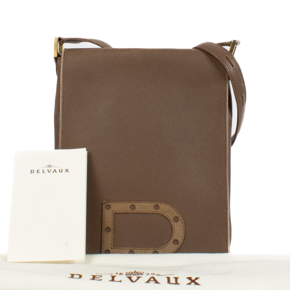 Delvaux Taupe Baudrier Louise PM Crossbody Bag aan de beste prijs bij Labellov tweedehands.