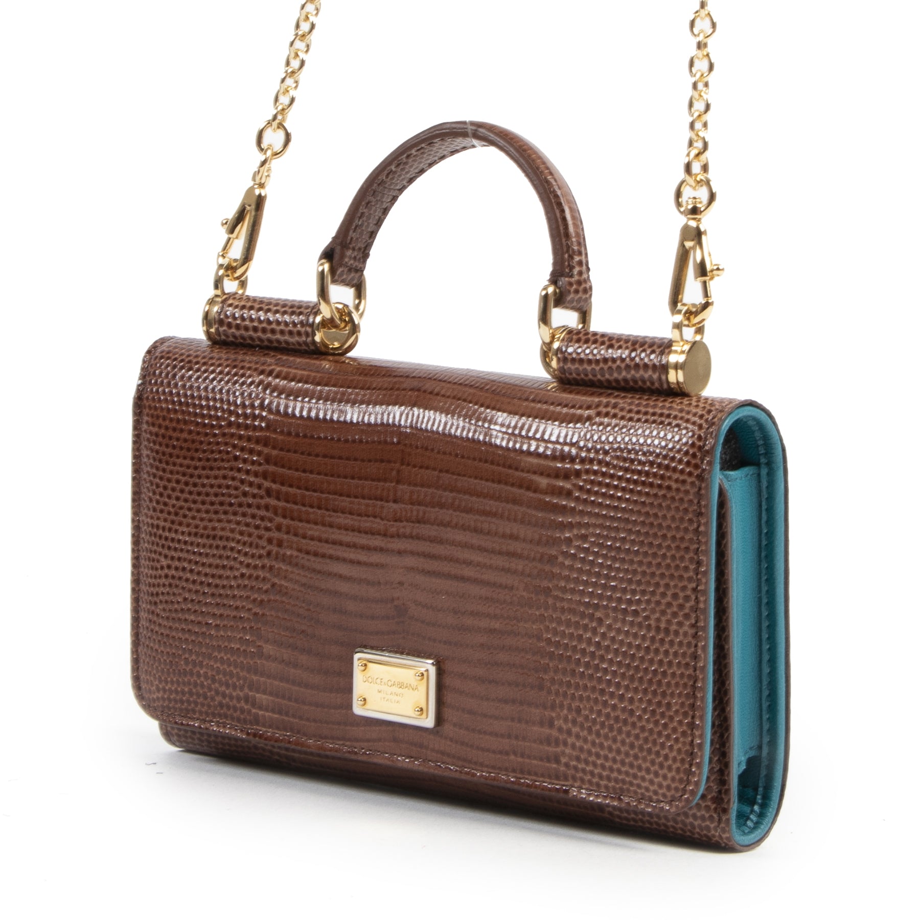 Authentic secondhand Dolce & Gabbana Brown Alligator Sicily Phone Case Bag designer bags fashion luxury vintage webshop safe secure online shopping