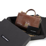 Authentieke Tweedehands Dolce & Gabbana Brown Alligator Sicily Phone Case Bag juiste prijs veilig online shoppen luxe merken webshop winkelen Antwerpen België mode fashion