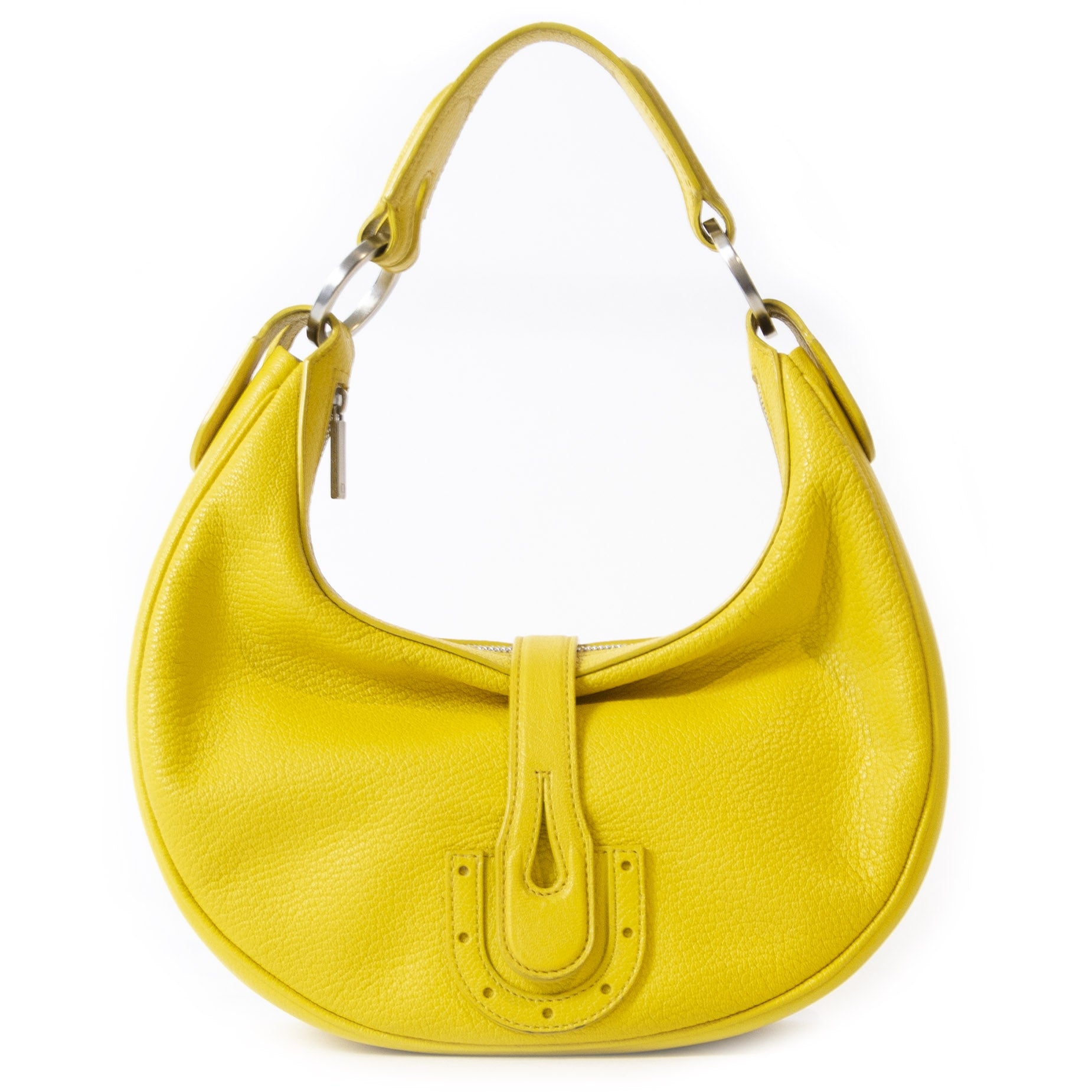 Authentieke Tweedehands Delvaux Camille Yellow Leather Shoulder bag juiste prijs veilig online winkelen luxe webshop winkelen Antwerpen België mode fashion