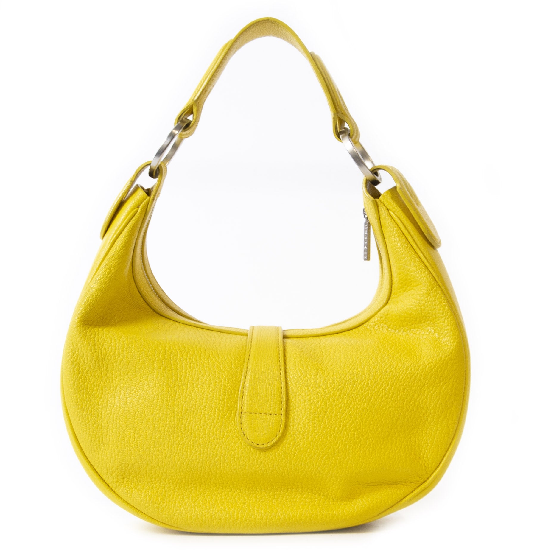 Authentieke Tweedehands Delvaux Camille Yellow Leather Shoulder bag juiste prijs veilig online winkelen luxe webshop winkelen Antwerpen België mode fashion