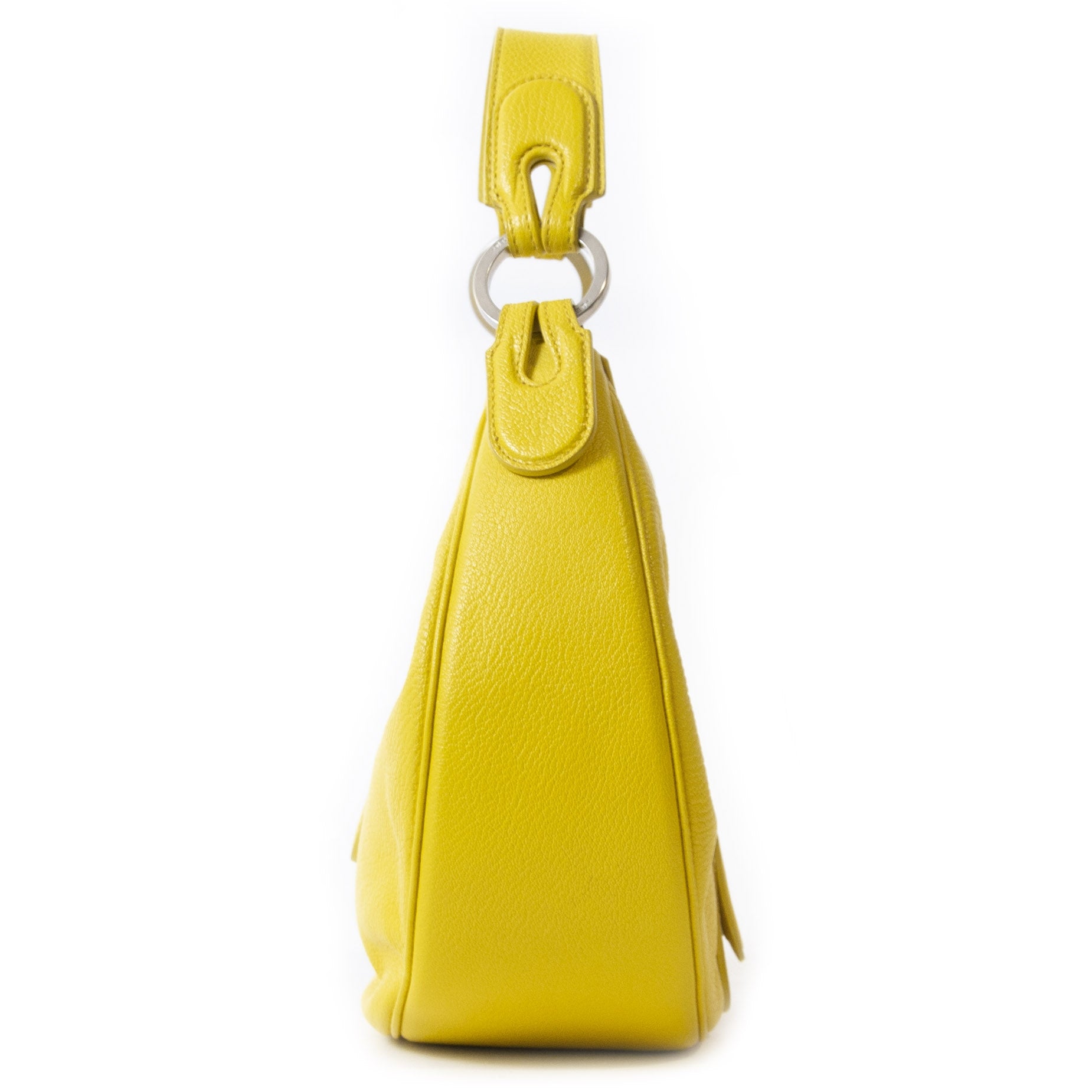 Authentieke Tweedehands Delvaux Camille Yellow Leather Shoulder bag juiste prijs veilig online winkelen luxe webshop winkelen Antwerpen België mode fashion