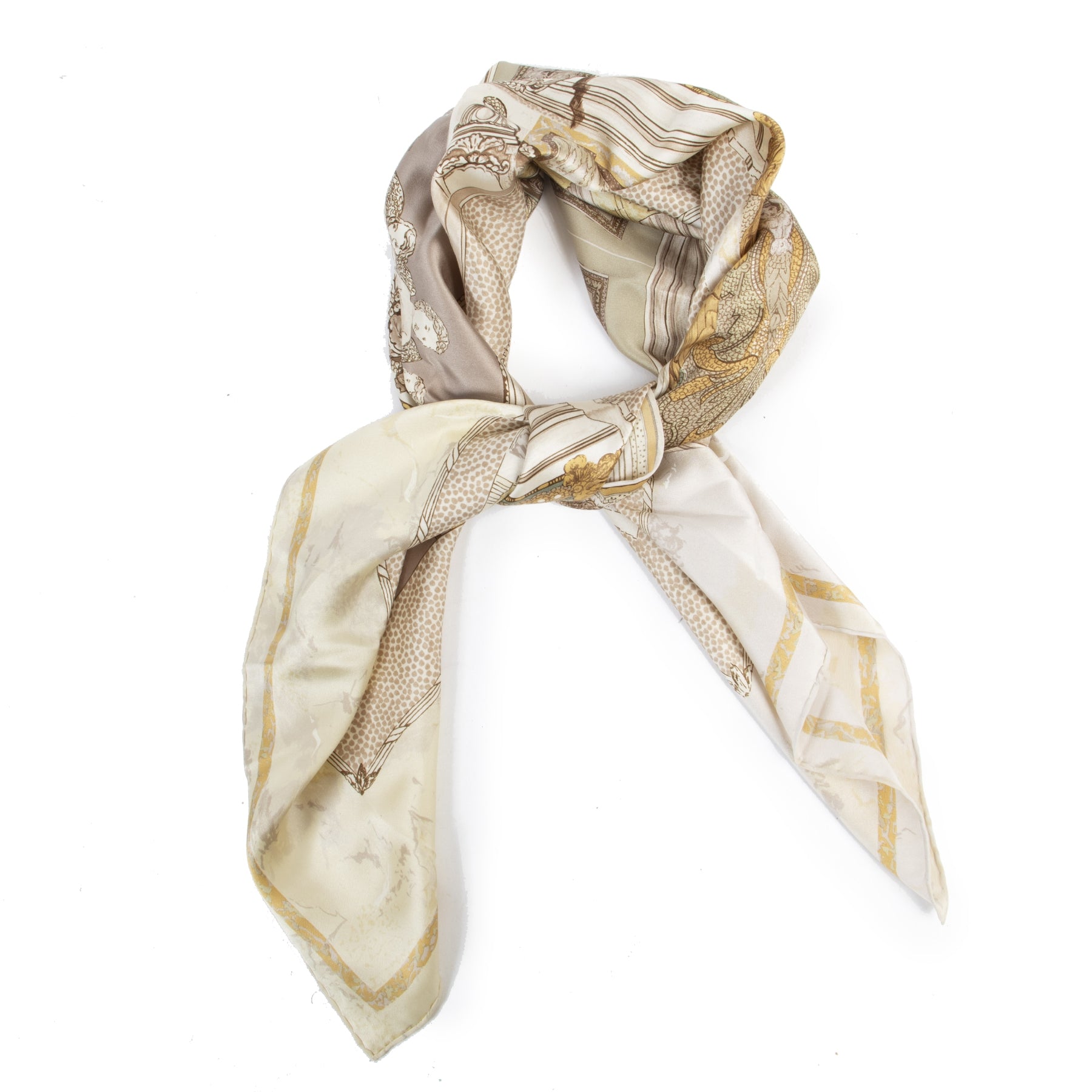 Authentieke Tweedehands Louis Vuitton Beige Scarf 'Vestibule Hotel De Menier' juiste prijs veilig online shoppen luxe merken webshop winkelen Antwerpen België mode fashion